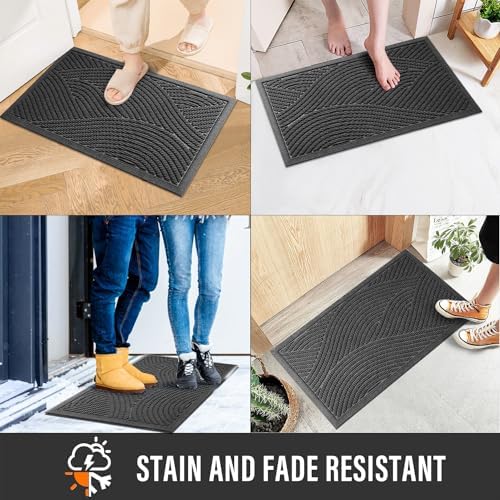 HIYARD Sturdy Front Door Mat, Absorbent Muddy Dirt Resist Welcome Door Mats Outdoor Indoor, Stain and Fade Resistant, Non-Slip Backing Entry Mat Low Profile Doormat for Entryway, 36×24, Grey - Image 4