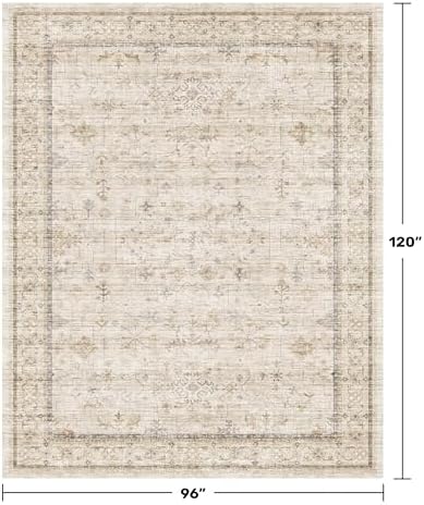 Hazo Haus Washable Ivory Living Room Rug, 8x10 Non Slip Area Rugs for Bedroom, Dinning Room Under Table Low Pile Neutral Farmhouse Vintage Foldable Decor - Image 2