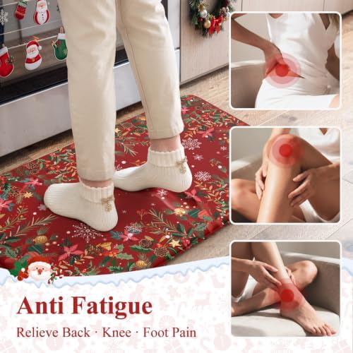 KIMODE Christmas Decor Kitchen Mats for Floor Anti Fatigue Cushioned, Red - Image 3