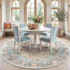 RELEANY Washable Area Rug, Round 7ft, Blue/Orange/Red by RELEANY