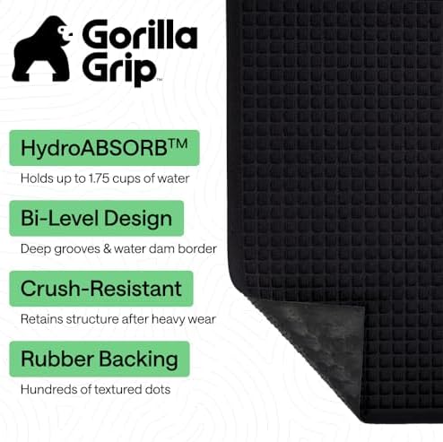 GORILLA GRIP® HydroABSORB Door Mat for Indoor Outdoor Use, 29x17 Black - Image 2