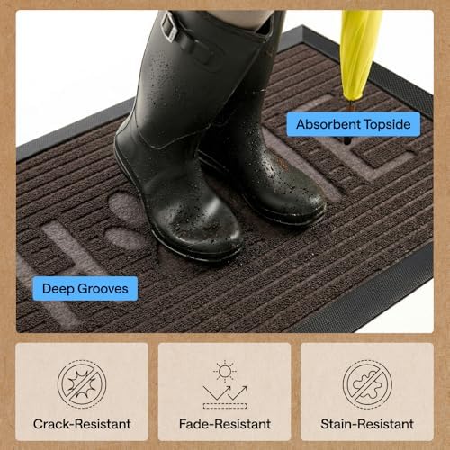 GORILLA GRIP WeatherMAX Door Mat, Indoor Outdoor, 47x35 Dark Brown Home Paw - Image 5