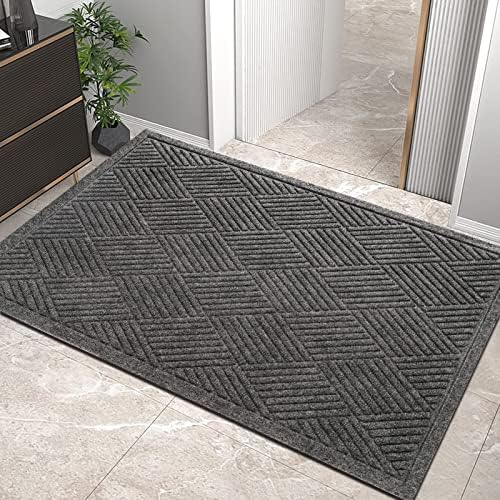 HIYARD Sturdy Front Door Mat, Absorbent Muddy Dirt Resist Welcome Door Mats Outdoor Indoor, Stain and Fade Resistant, Non-Slip Rubber Backing Low Profile Doormat for Entryway, 36×24, Grey by HIYARD