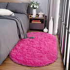 2.6x5.3 Hot Pink Fluffy Soft Oval Rug Non-Slip for Kids Bedroom Nursery - Image 3