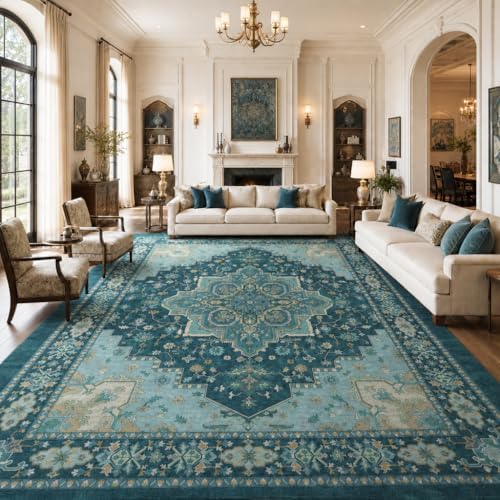 Amada Vintage Washable Area Rug,8'x10',Teal Blue - Image 3
