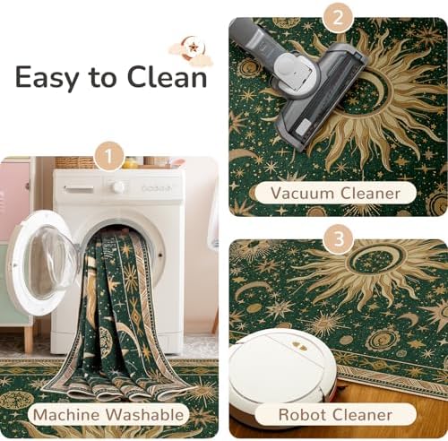 Vacuum-Friendly, 5x7 Washable Area Rug, Green Gold Yellow - Image 6