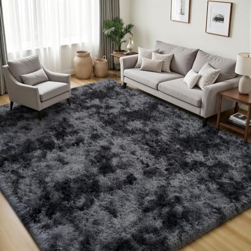 PLHXFR 4x6 Area Rugs Living Room: Fluffy Bedroom Soft Shag Rug Black Grey - Image 3