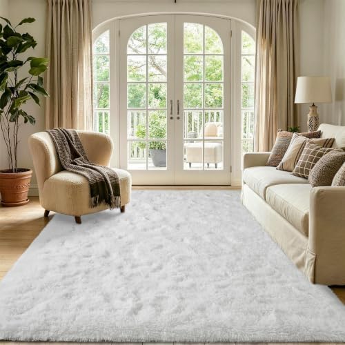 Noahas 4'x5'3'' White Fluffy Soft Area Rug Non-Slip for Bedroom Living Room - Image 2