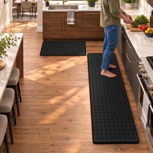 TranquilRelax 2-Piece Kitchen Mats, Cushioned Non-Slip Floor Mats, Black by Unknown