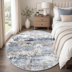pmtsns Round Rug 4ft for Bedroom: Washable Circle Rug Modern Abstract Neutral Soft Non-Slip Low-Pile Entryway Carpet for Living Room Dining Room Nursery Home Office (Blue Grey Brown, 4' Round) - Image 2
