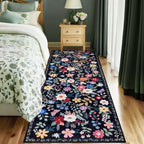 PLHXFR 2x5 Washable Runner Rug：Floral Indoor Kitchen Soft Carpet Black - Image 2