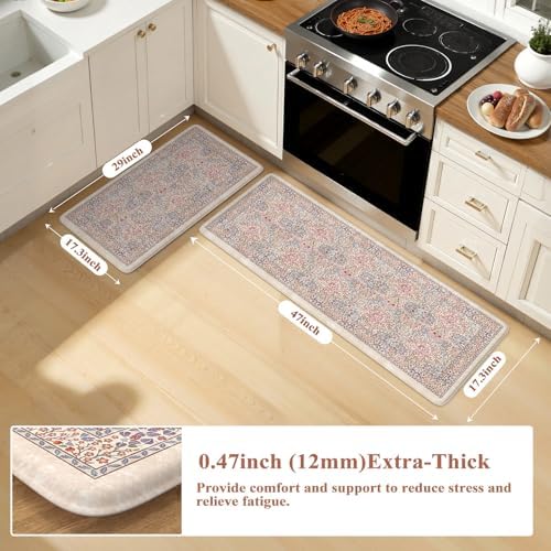 Collive Kitchen Mats for Floor, Blush Washable Kitchen Rugs Sets of 2 - Image 2