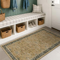 Boho 3x5 Entryway Rug, Washable Rustic Brown and Charcoal Olive Mudroom Area Rug, Modern Vintage Kitchen Floor Carpet, Low Pile Non-Slip Carpet for Indoor Entrance and Laundry Room by HazoHaus