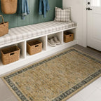 Boho 3x5 Entryway Rug, Washable Rustic Brown and Charcoal Olive Mudroom Area Rug, Modern Vintage Kitchen Floor Carpet, Low Pile Non-Slip Carpet for Indoor Entrance and Laundry Room by HazoHaus