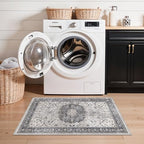 Washable 2x3 Entryway Area Rug: Vintage Soft Thin Door Mat with Non Slip Backing Water Resistant Carpet for Bedroom Low Pile Floor Mat for Kitchen Bathroom Laundry Easy Clean Rug for Family(2x3,Grey) - Image 2