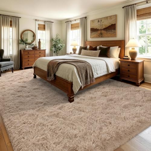 8x10 Extra Large Beige Fluffy Area Rug Non-Slip for Living Room Bedroom - Image 4
