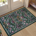 PLHXFR 2x3 Small Entryway Rug: Floral Washable Indoor Carpet Dark Green by PLHXFRSoftAreaRugs
