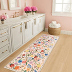 PLHXFR 2.6x8 Washable Runner Rug：Floral Indoor Kitchen Soft Carpet Beige - Image 5