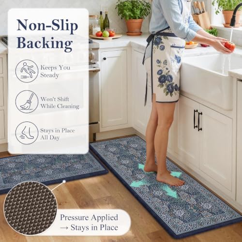 Collive Kitchen Mats for Floor, Dark Blue Kitchen Rugs 20"x47"+20"x32" - Image 3