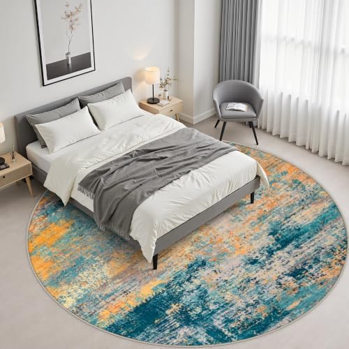 Round Area Rug Living Room: 6 ft Modern Washable Indoor Carpet - Image 3