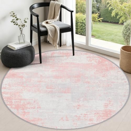 Round Area Rug Living Room: 5 ft Modern Washable Indoor Carpet by FXRHLP