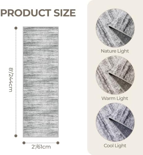 2x8 Runner Rug Non Slip,Washable Hallway Runner Rug,Grey - Image 2