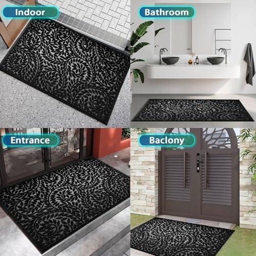 Bulijojo Front Door Mat Entrance,Durable Heavy Duty Welcome Mat,Thick Absorbent Natural Rubber Non Slip Mat,Sturdy Entryway Black 47"x32" - Image 6