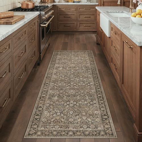 HUGEAR 2x6 Brown Vintage Floral Washable Runner Rug for Hallway - Image 2