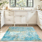 Entryway Rug 3x4 Teal Blue Bedroom Area Rug Washable Non Slip Abstract Boho Rugs for Indoor Entry, Kitchen, Classroom, Bathroom, Kids Girls Room, Office, College Dorm Small Carpet - Image 4