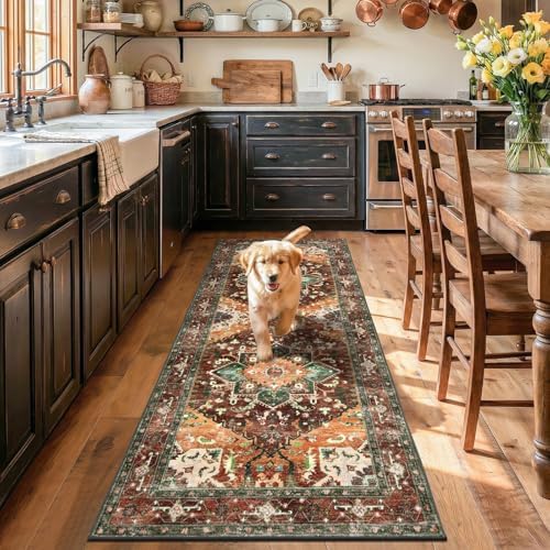 Yamaziot Washable Runner Rug, 3x7 Non-Slip Boho Vintage Hallway Kitchen Rug by Yamaziot