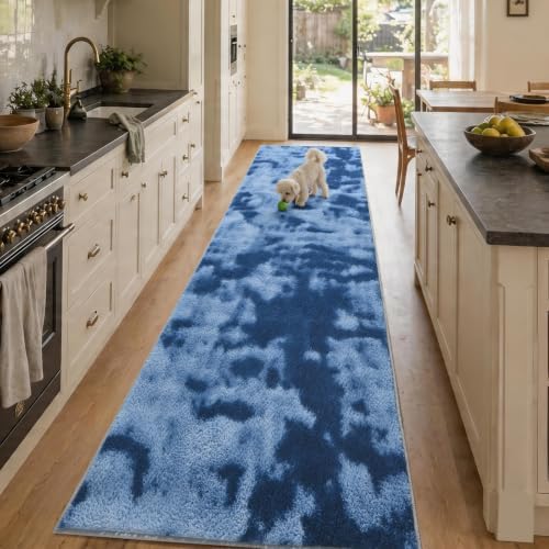 2x10 Tie-dye Dark Teal Runner Rug Washable Non-Slip for Kitchen Hallway by Unknown