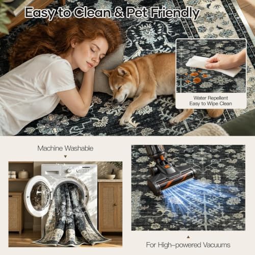 8x10 Area Rug for Living Room, Non-Slip Washable Large Carpet, Black Brown - Image 4