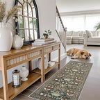 2x6 Washable Hallway Runner Rug: Vintage Floral Kitchen Rugs with Non-Slip Backing Low Pile Water Resistant Carpet for Living Room Bedroom Soft Floor Mat for Bathroom Laudry Dining Room(2x6,Green) - Image 6