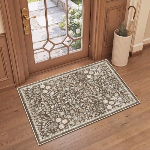 SameBed Washable 2x3 Entryway Area Rug, Vintage Kitchen Rug Dark Brown by SameBed