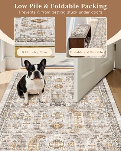 Madane Hallway Runner Rug 3x20 Washable Kitchen Runners 20ft, Brown/Gold - Image 6