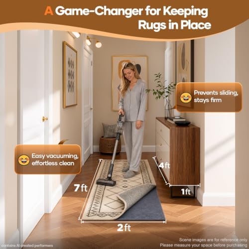 Veken Non Slip Cushioned Rug Pad Gripper, Felt and Silicone Backing, 2 x 7 Ft, 1/4 inch Thick Runner Carpet Liner Protector Mat for Area Rugs and Hardwood Floors, with 99 Pcs Anti-Slip Strips Pattern - Image 2