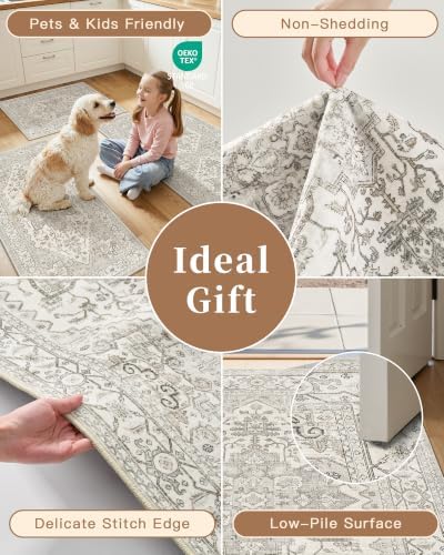 Madane Washable Kitchen Rug Set of 3 Small Area Rugs Non-Slip, Beige/Brown - Image 6