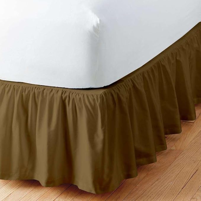 Taupe Solid Ruffled Bed Skirt Full-30 Inch Drop Split Corner, Microfiber Bedskirt with Platform Three Sided Coverage