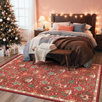 Madane Washable Christmas Area Rugs 4x6, Red Non-Slip Low-Pile Accent Rug - Image 2