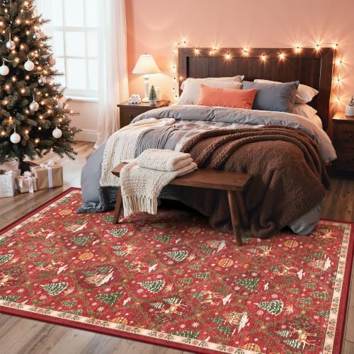 Madane Washable Christmas Area Rugs 3x5, Non-Slip Small Soft Red Accent Rug - Image 4