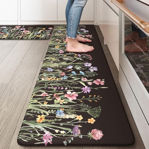 KIMODE Kitchen Mats Cushioned Anti Fatigue, Black Farmhouse Kitchen Rugs by StayinComfortCookwithJoy