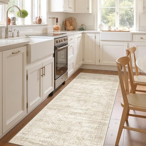 3x8 Runner Rug Non Slip,Washable Hallway Runner Rug,Beige by Restydon