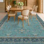 Boho Teal 7x9 Soft Rugs for Living Room, Washable Turquoise Rug for Bedroom Under Bed, Vintage Non Slip Floral Dining Room Carpet, Low Pile Soft Fade Resistant - Image 3