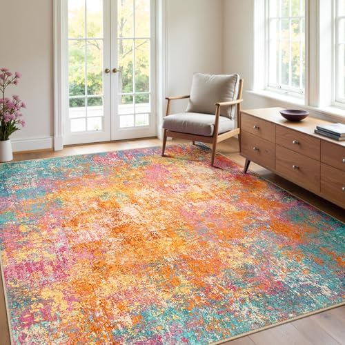 RELEANY Washable 4'x6' Abstract Area Rug for Living Room Starlight by RELEANY
