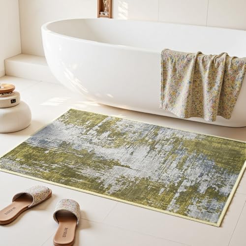 Entrance Rugs Indoor 2x3 Green Entry Rug Washable Abstract Small Area Rug Non-Slip Low Pile Throw Rugs for Entryway, Kitchen Floor, Front Door Indoor Door Mat, Bedroom Bedside - Image 4