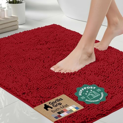 GORILLA GRIP Bath Rug Mat for Bathroom, Absorbent Chenille, 36x24 Red by GorillaGrip