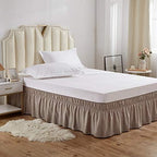 MEILA Wrap Around Elastic Bed Skirt for Queen & King Beds, 14" Drop,Taupe - Image 2