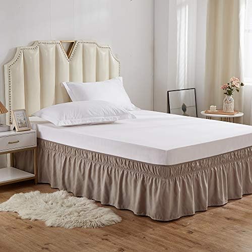 MEILA Wrap Around Elastic Bed Skirt for Queen & King Beds, 24" Drop,Taupe - Image 2
