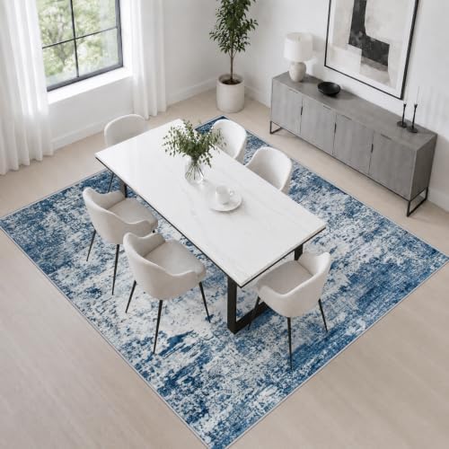 Area Rug Living Room: 4x4 Modern Washable Indoor Soft Carpet Blue - Image 4