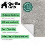 GORILLA GRIP Bath Rug Mat for Bathroom, Absorbent Chenille 36x24 Light Gray - Image 2